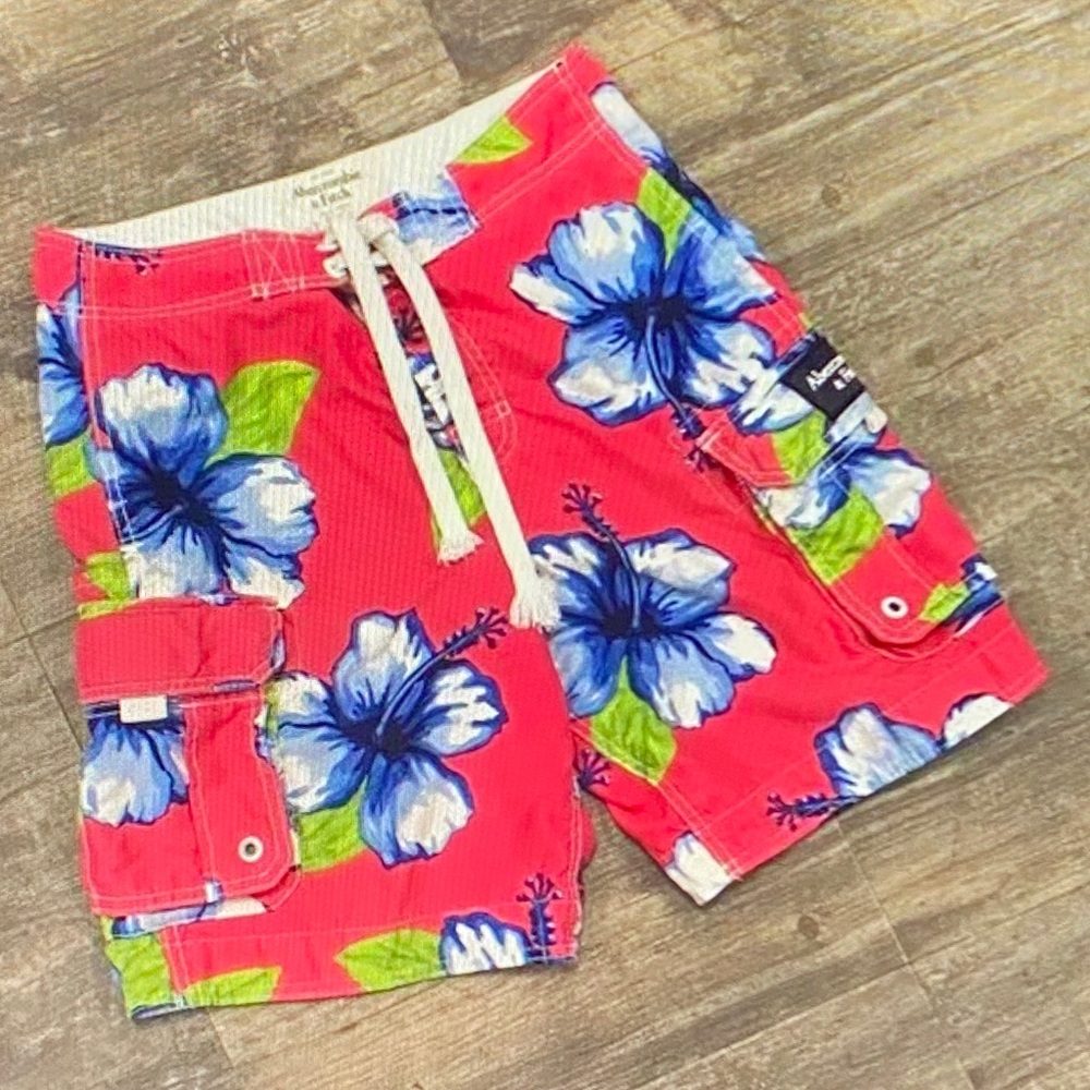 Abercrombie & Fitch Red Floral Swim Shorts